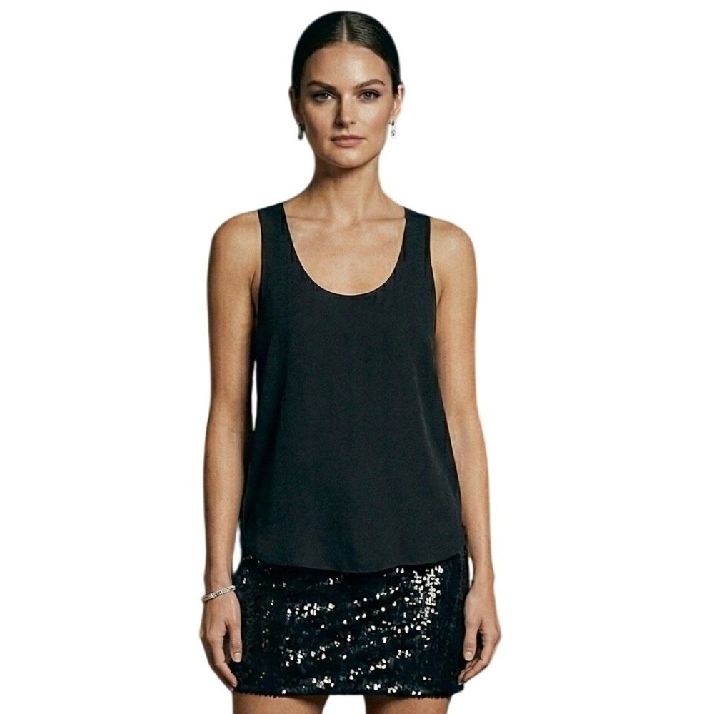 PARKER Cora Strappy Black Silk Tank Racerback Top Scoop Neck Womens Large $198